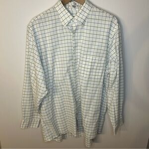 Van Heusen Men’s White, Blue, and Green Plaid Button Down Collar Shirt, Size XL